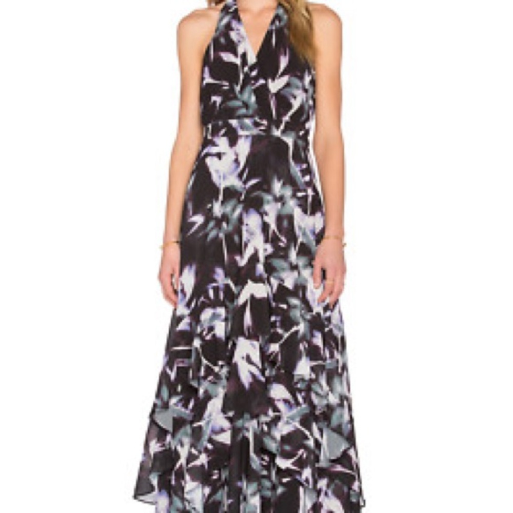 Parker Black Halter Maxi Dress with Lavender-White Floral Print